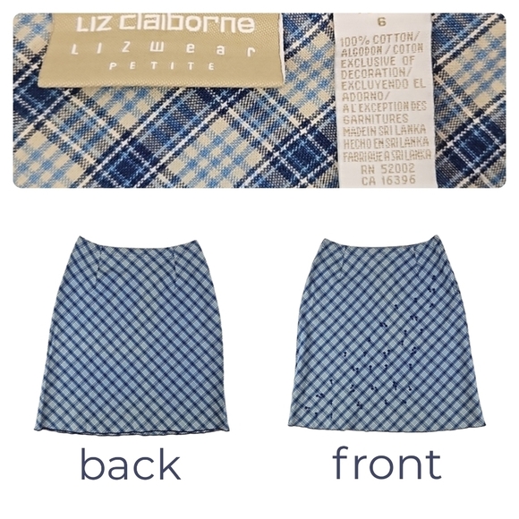 Liz Claiborne Plaid & Floral A-line Skirt Blue & Almond Cream, 6 Petite - Picture 4 of 5